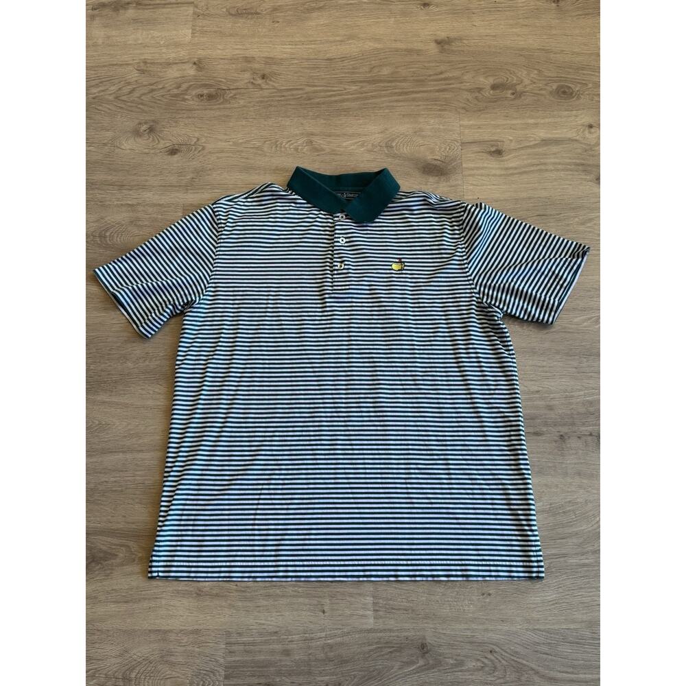 Masters Collection Augusta National Polo Shirt Green White Stripe XL Pima Cotton